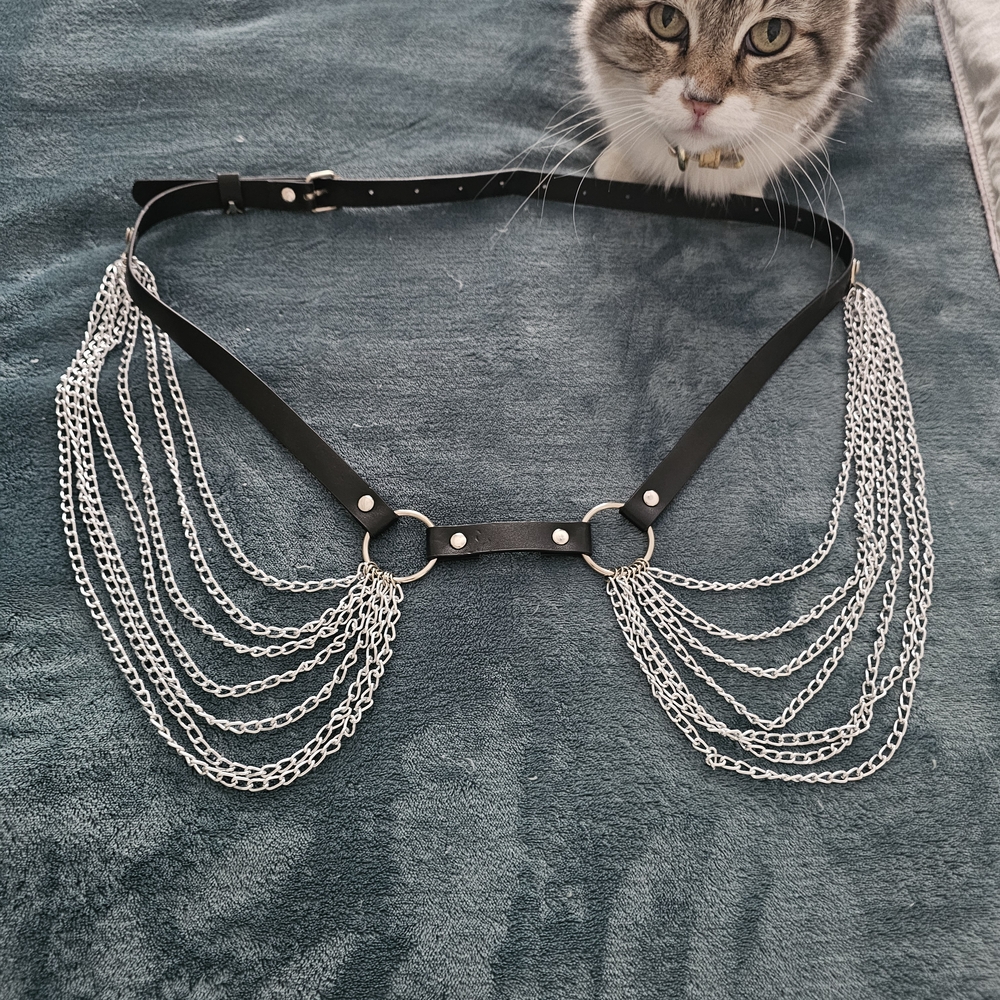 SOLD - Black Belt with Silver Chains Steam Punk